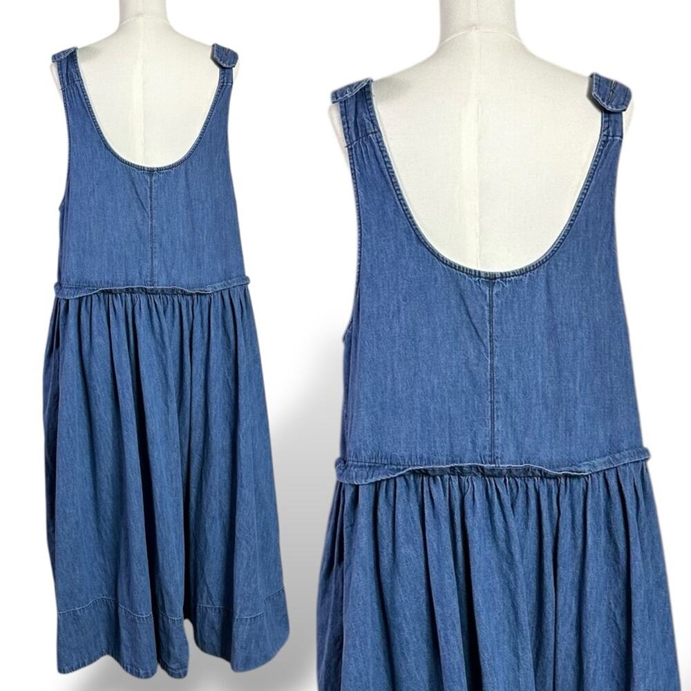 Free People Retro 90s Soraya Light Denim Sky Drop Waist Midi Jumper Dress Large - Picture 8 of 11